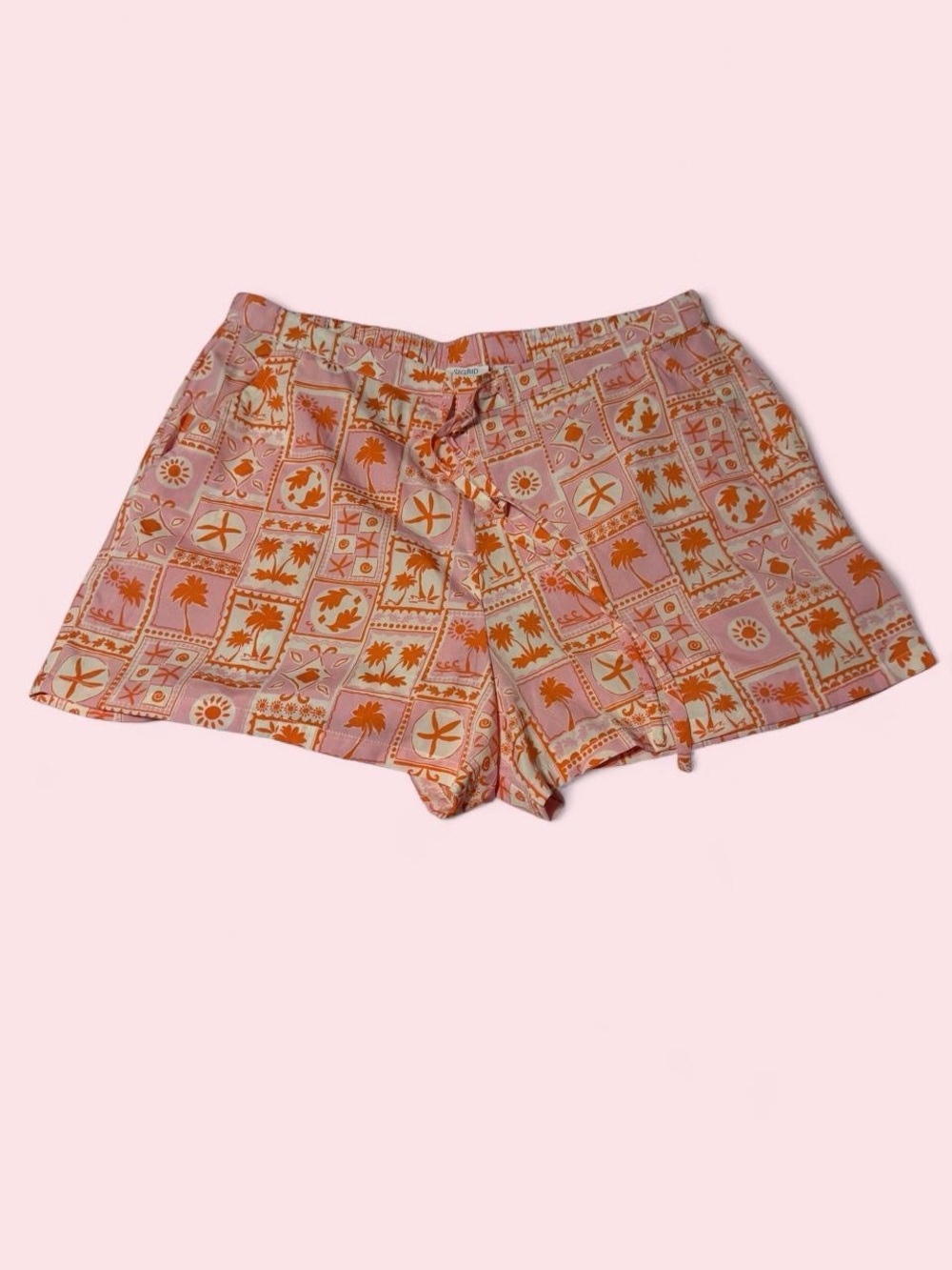 Sigrid Olsen Pink & Orange Tile-Print Drawstring Shorts